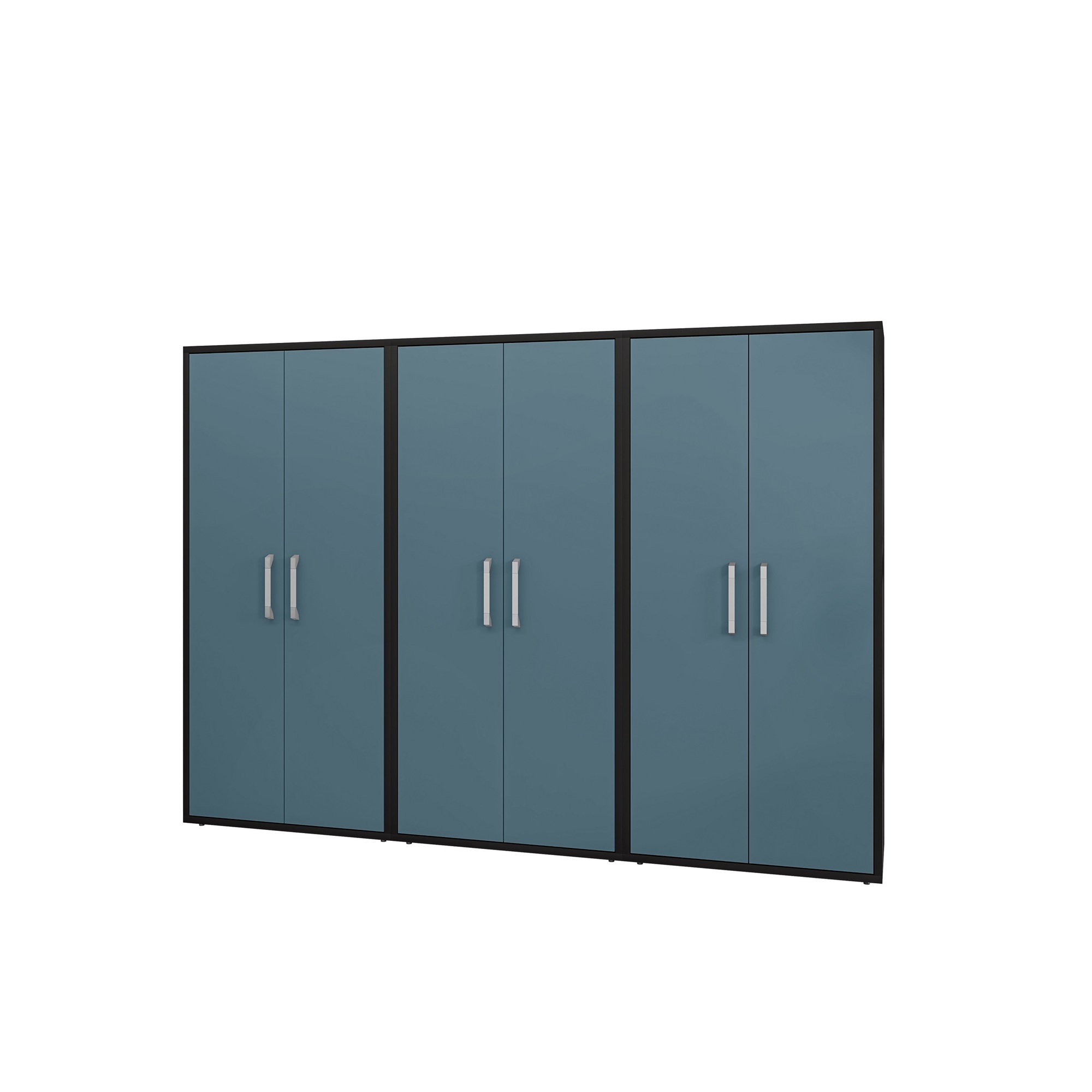 Manhattan Comfort, Eiffel Storage Cabinet in Black and Aqua, Set of 3 Height 73.43 in, Width 106.29 in, Color Blue, Model# 3-250BMC